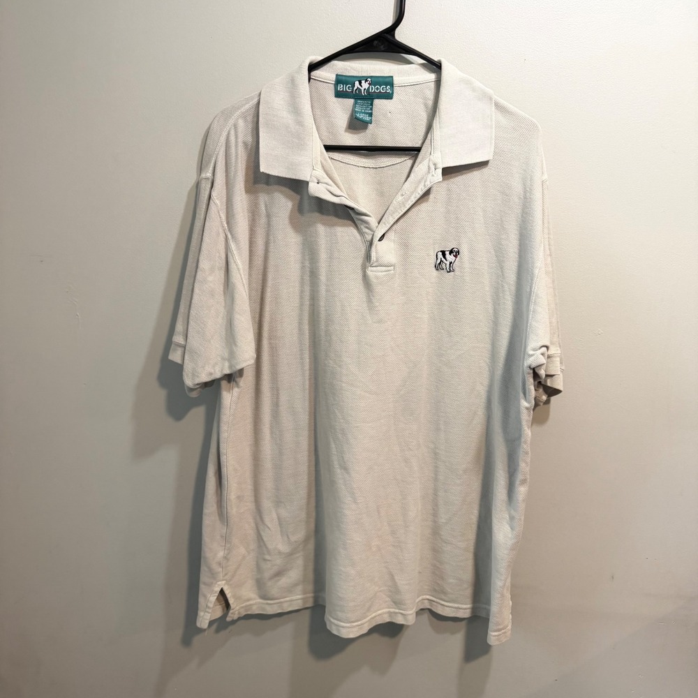 Big Dogs Mens Large Cream Short Sleeve Embroidered Logo Cotton Pique Polo Shirt